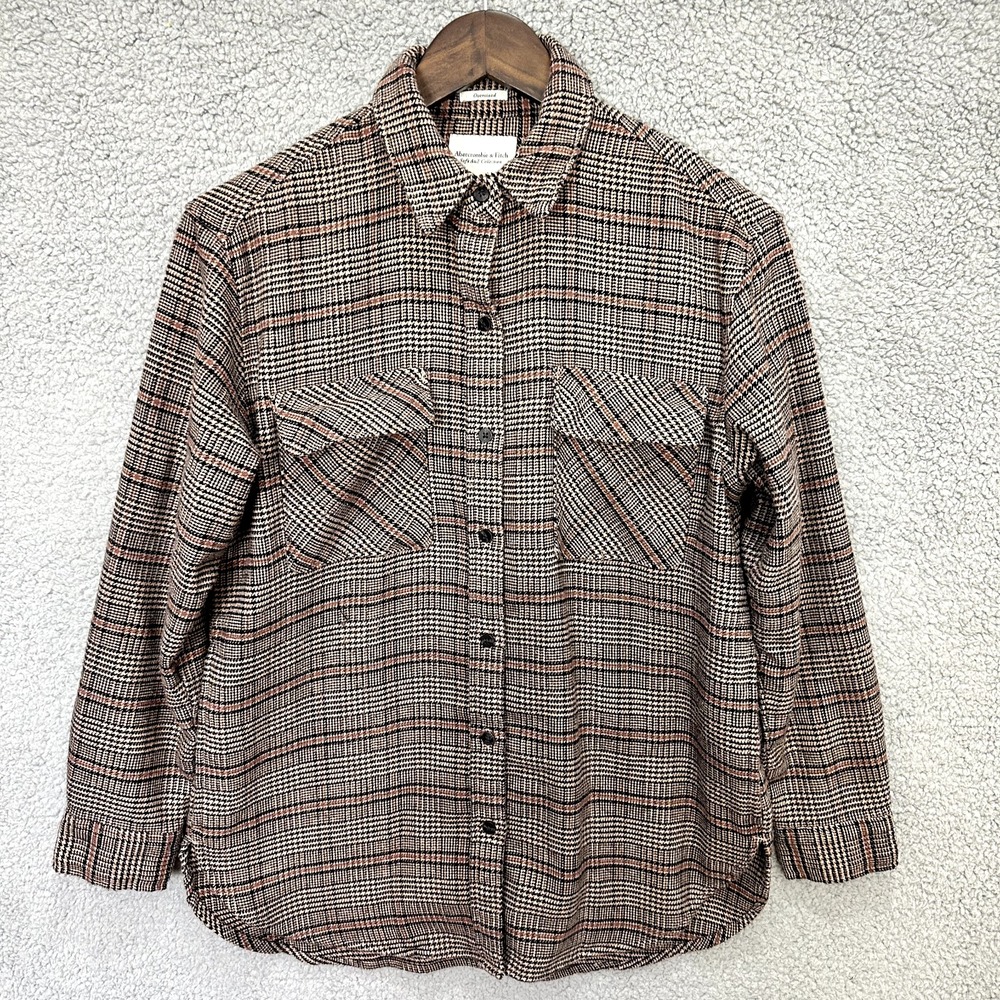 Abercrombie & Fitch Oversized Plaid Shirt XS Brown Check Shacket Preppy Academia